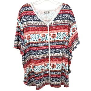 Separate Issue Plus Size 3X Top Floral Stripe Western Country Red Navy Blue 1351